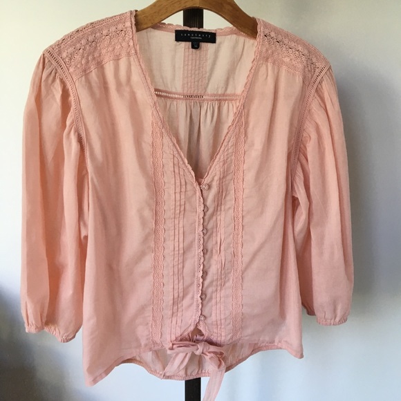 SANCTUARY cotton blouse with lace details and 3/4 sleeve. Size M. EUC - Picture 7 of 8